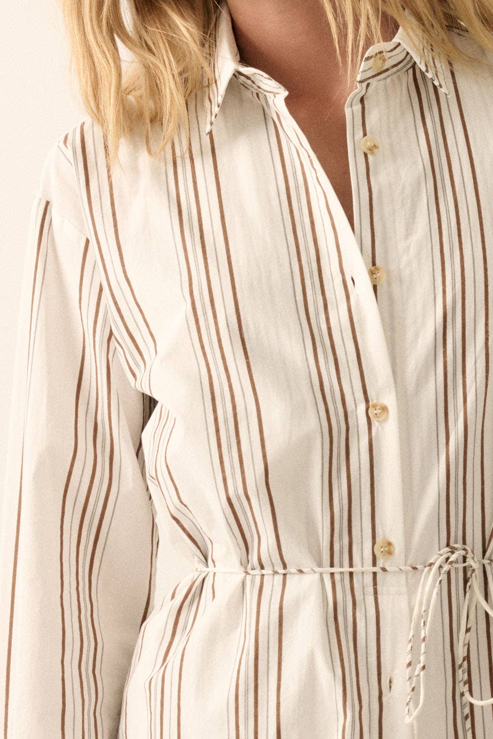 Striped Belted Button-Front Shirt Romper