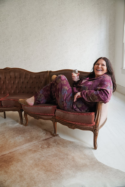 PLUS FLOWER SWEATSHIRT TOP ELASTIC WAIST PANT