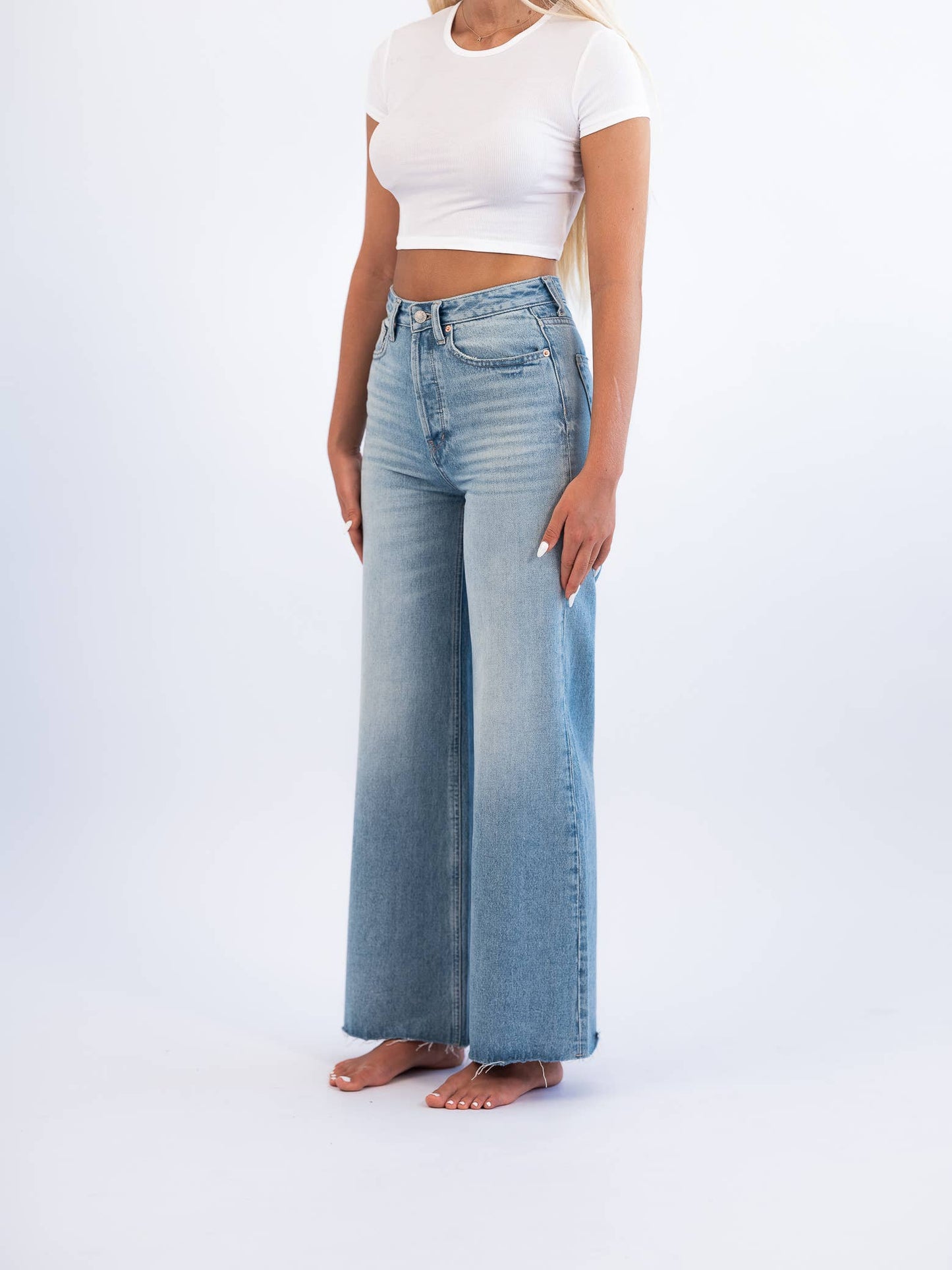 High Rise Wide Leg Non Stretch Denim Beach to Bar Jean