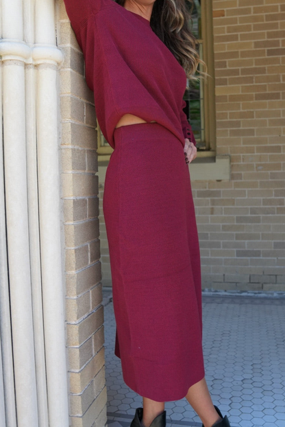 Ribbed Cuff Sweater & Midi Skirt Knit Set