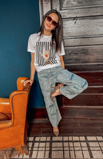 PT022Y Autumn Leaf Patchwork High Waist Denim Jeans