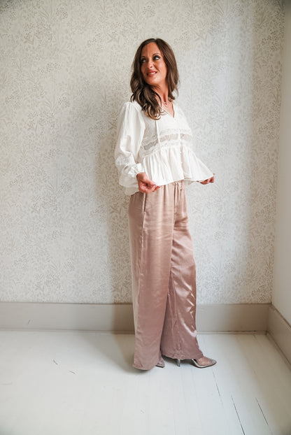 Woven Polyester Nylon Sheer Lace Detail Blouse