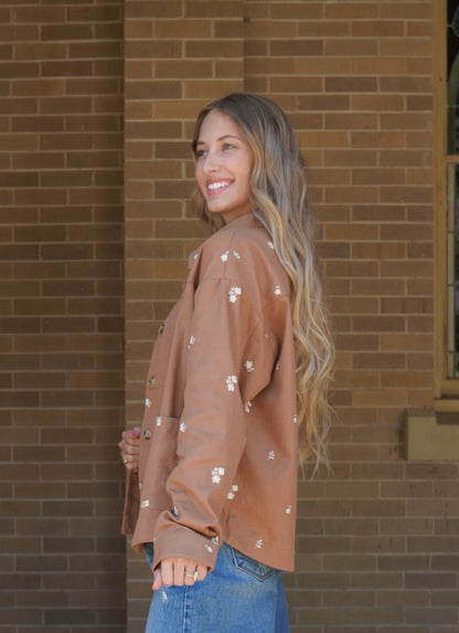 EMBOIDERY COTTON TWILL OVERSIZED UTILITY JACKET