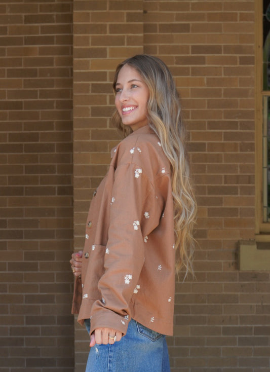 EMBOIDERY COTTON TWILL OVERSIZED UTILITY JACKET