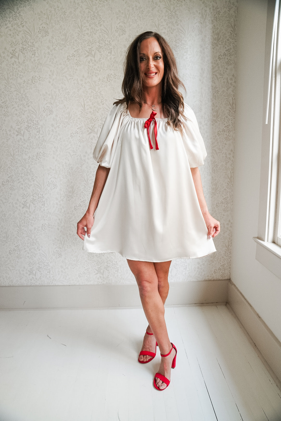 SATIN PUFF SLEEVE MINI DRESS