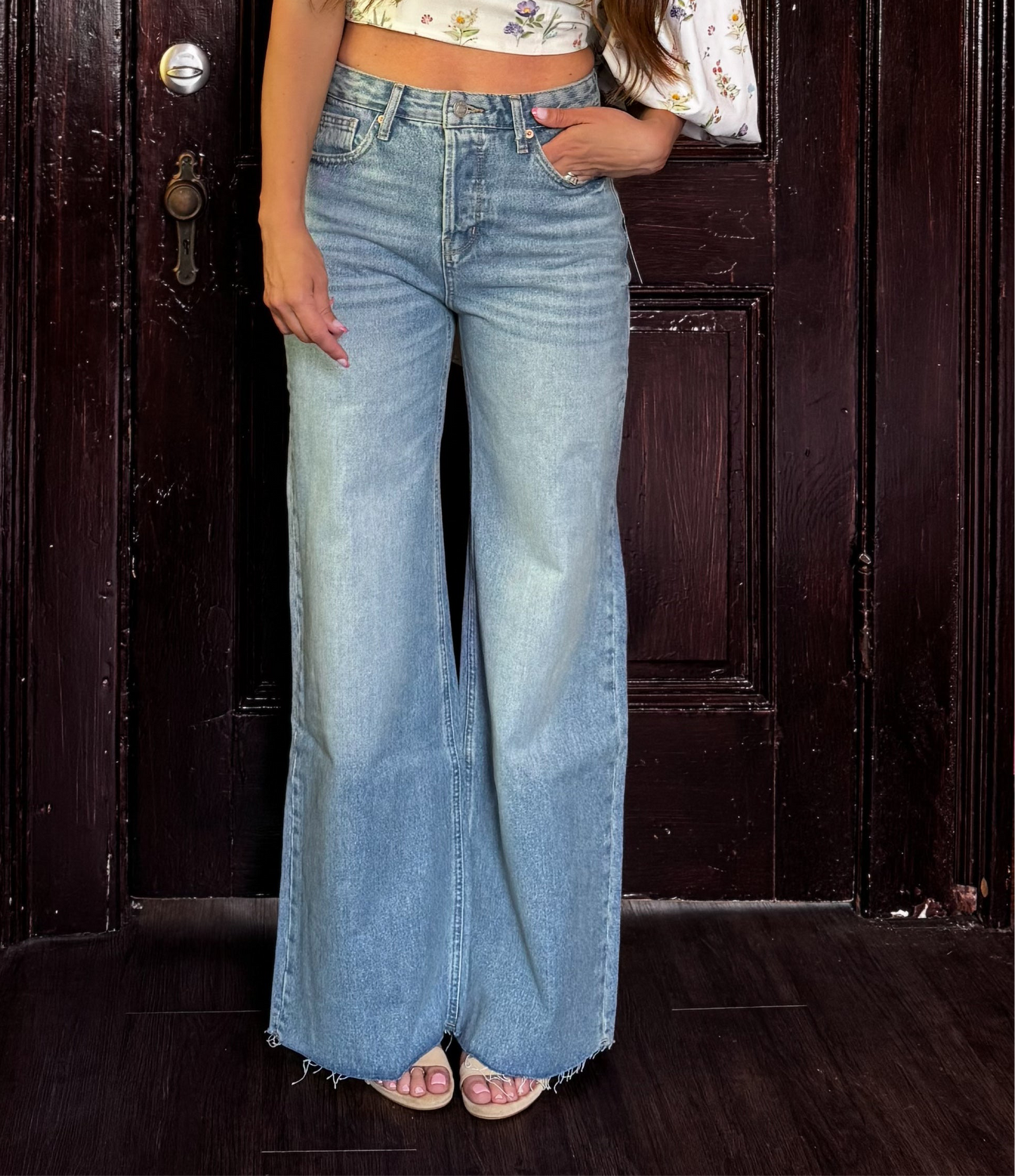 High Rise Wide Leg Non Stretch Denim Beach to Bar Jean