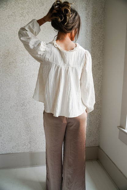 Woven Polyester Nylon Sheer Lace Detail Blouse