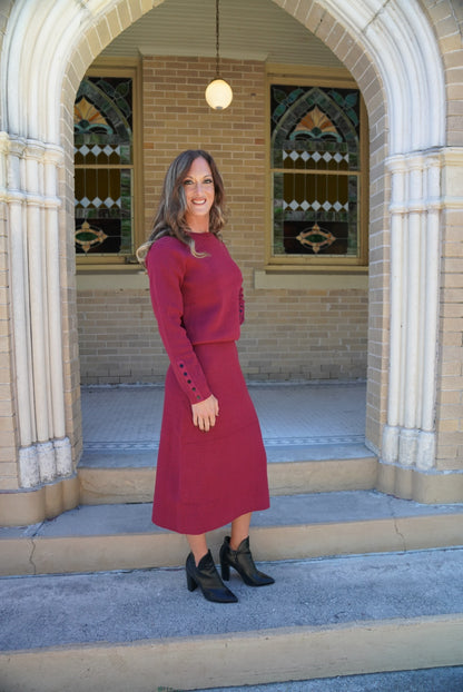 Ribbed Cuff Sweater & Midi Skirt Knit Set