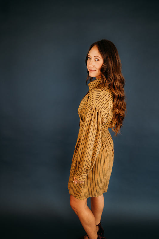 EMPIRE WAIST LONG SLEEVE FIT & FLARE MINI DRESS