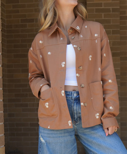 EMBOIDERY COTTON TWILL OVERSIZED UTILITY JACKET