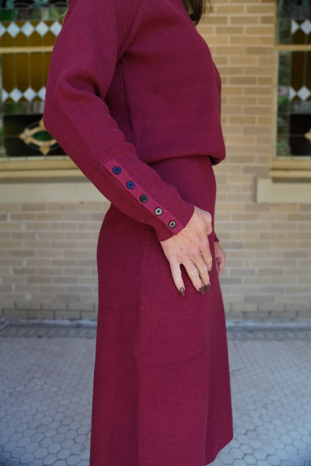 Ribbed Cuff Sweater & Midi Skirt Knit Set