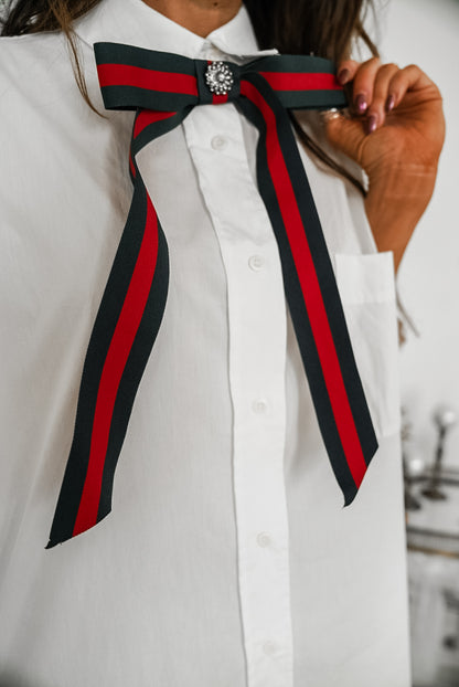 White Oversized Cuff Hem Button Down Shirt