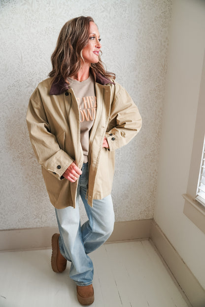 Woven Cotton Contrast Corduroy Utility Jacket