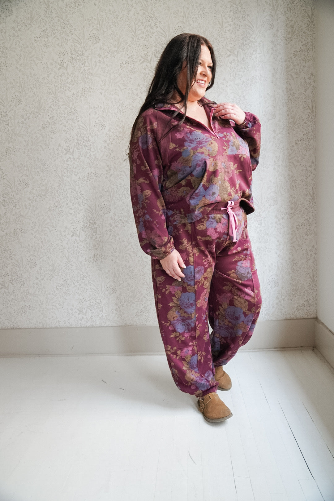 PLUS FLOWER SWEATSHIRT TOP ELASTIC WAIST PANT