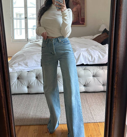 High Rise Wide Leg Non Stretch Denim Beach to Bar Jean