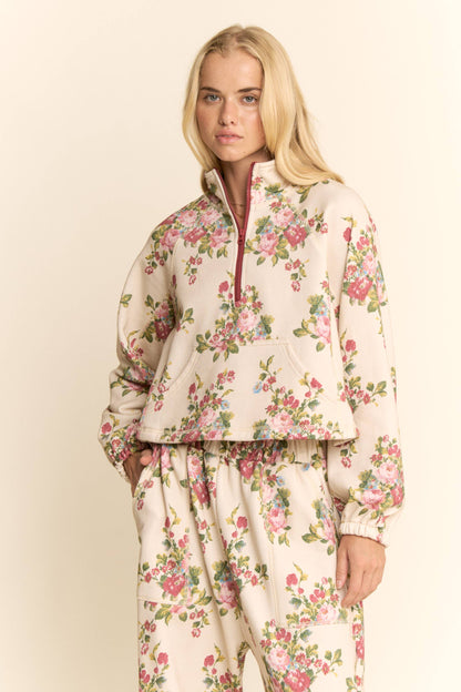 FLOWER BOUQUET SPORT TOP ELASTIC WAIST PANTS SET