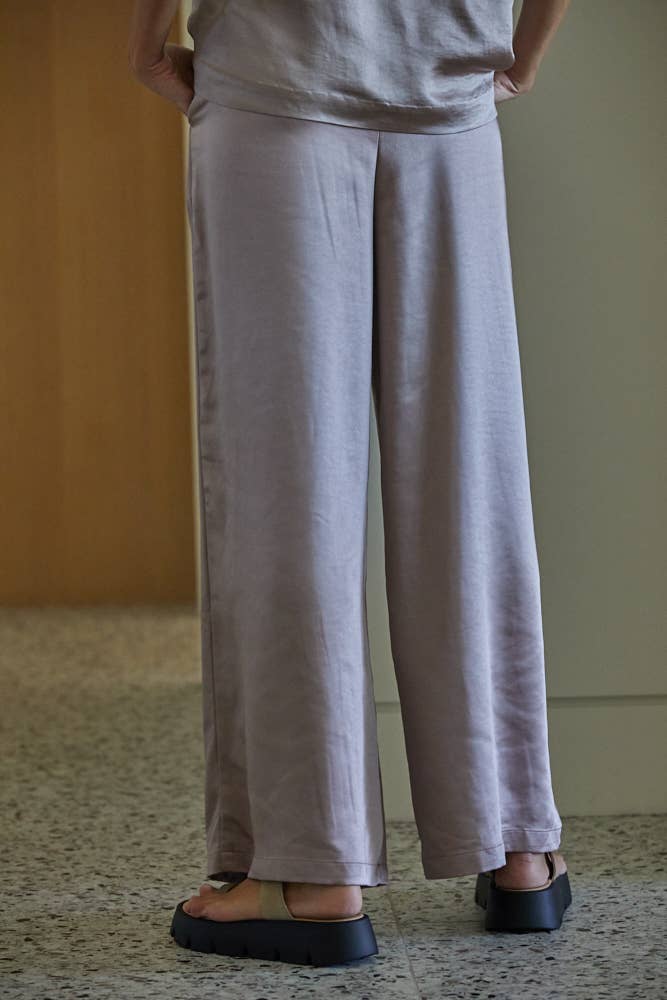 Whimsical Satin Waist Wide Leg Pants