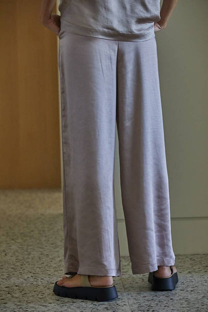 Whimsical Satin Waist Wide Leg Pants
