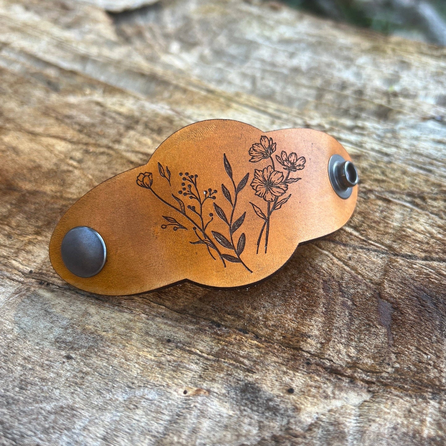 Bandana Slide - Vintage Tan Leather - Wildflowers