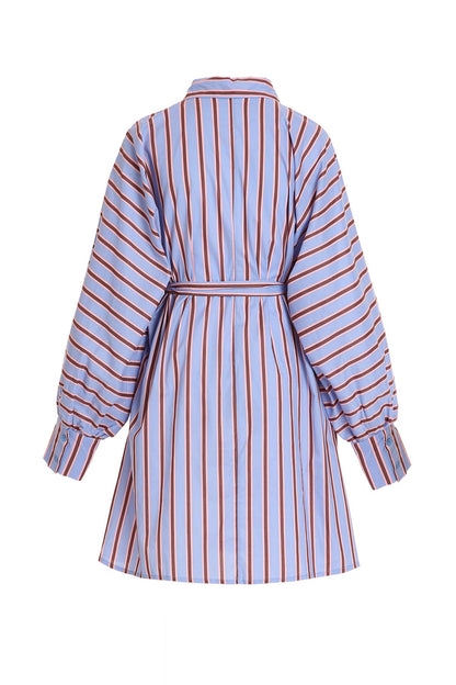 Contrast Striped Pattern Midi Shirt Dress PC3881