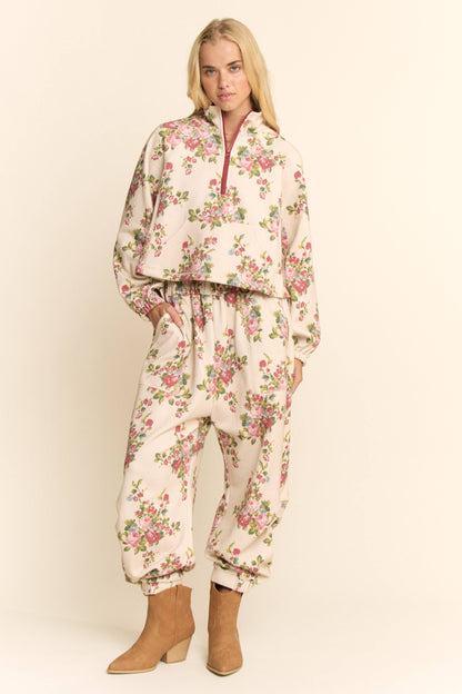 FLOWER BOUQUET SPORT TOP ELASTIC WAIST PANTS SET