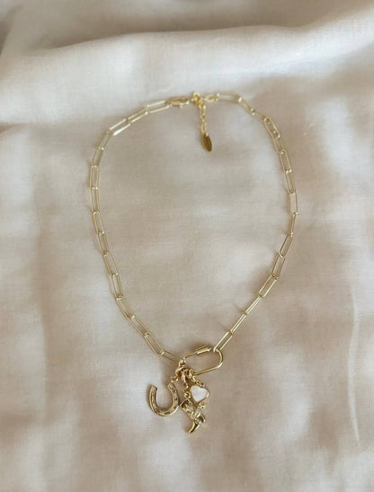 Lucky 18KT Gold Plated Pendant Necklace with Charms