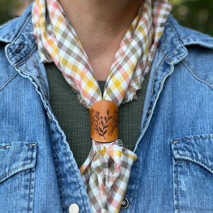 Bandana Slide - Vintage Tan Leather - Wildflowers