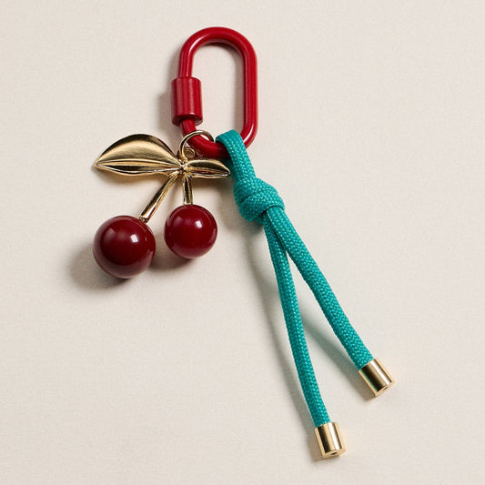 Enamel Cherry Charm Keychain with Rope Accent
