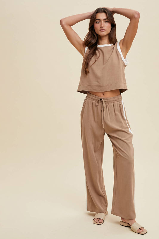 CONTRAST TOP AND PANTS SET / WL25-10068