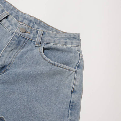 PT022Y Autumn Leaf Patchwork High Waist Denim Jeans