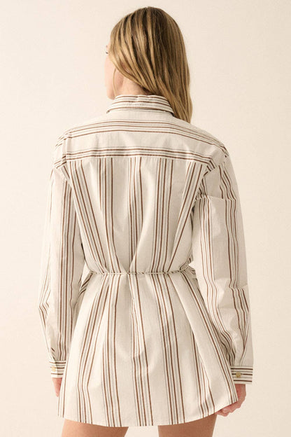 Striped Belted Button-Front Shirt Romper