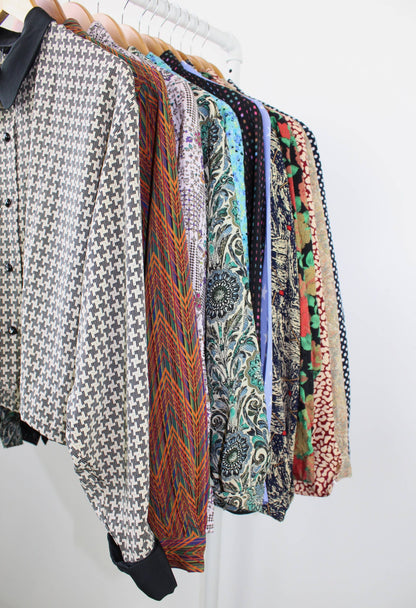 Reworked Long-Sleeve Button Up Blouse - Cropped